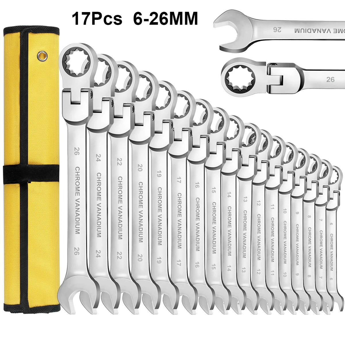 WOZOBUY Flex-Head Ratchet Wrench Set Cr-V Professional-Grade Durable Tools