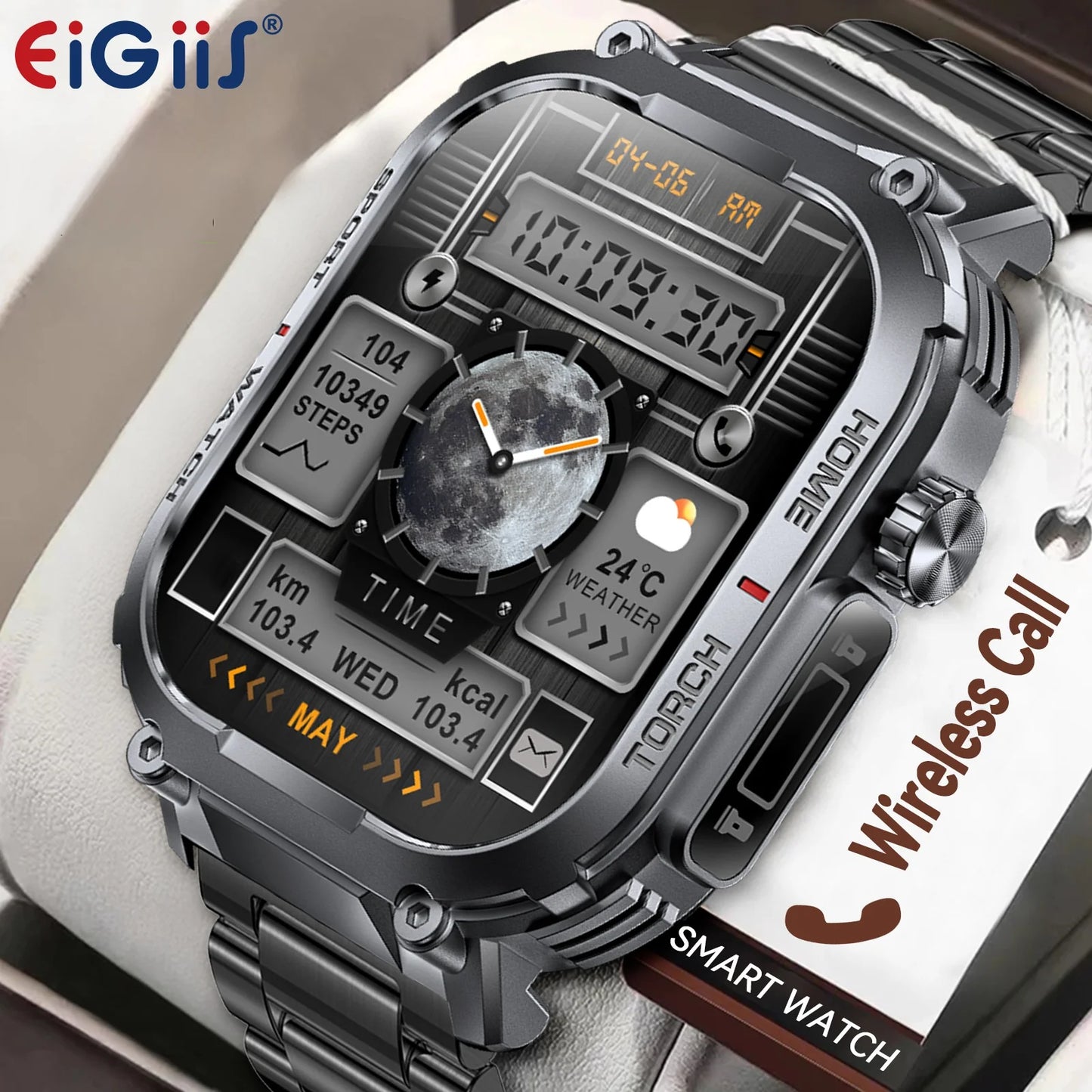 EIGIIS Smartwatch Men 3ATM Waterproof Heart Rate Fitness Tracker