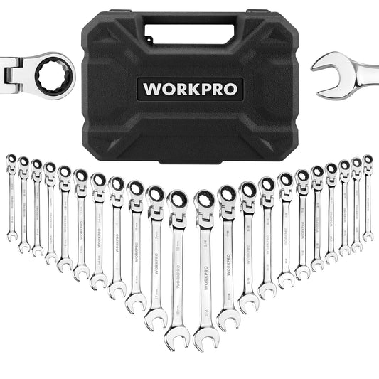 WORKPRO Ratcheting Wrench Set Flex Head With Organizer Box