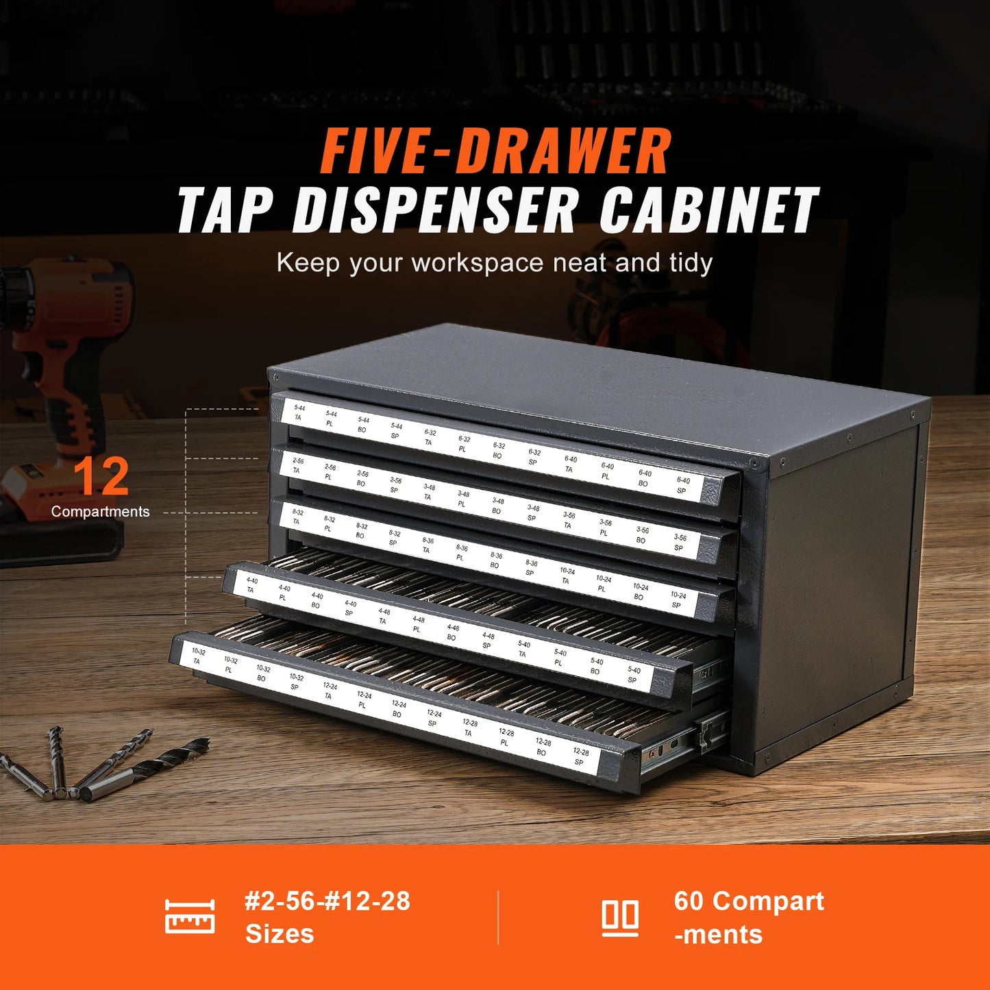 SucceBuy Steel Drill Bit Dispenser Cabinet Three Drawer Organizer