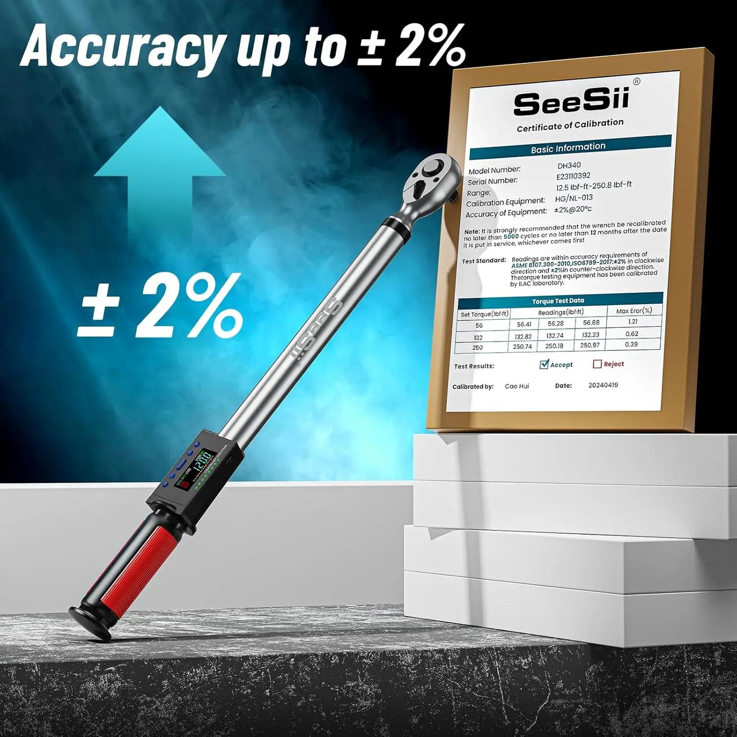 Seesii Digital Torque Wrench Half Inch Drive 340 Nm Adjustable 3 Modes