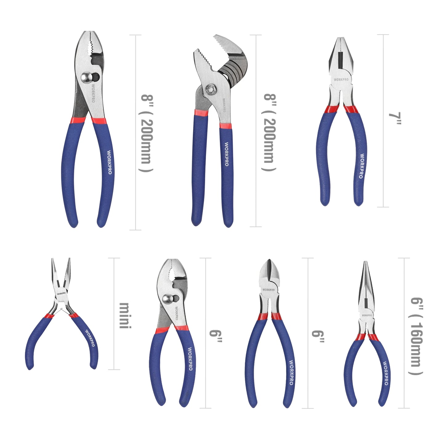 WORKPRO 7 Piece Pliers Set Joint Long Nose Slip Joint Linesman Diagonal DIY
