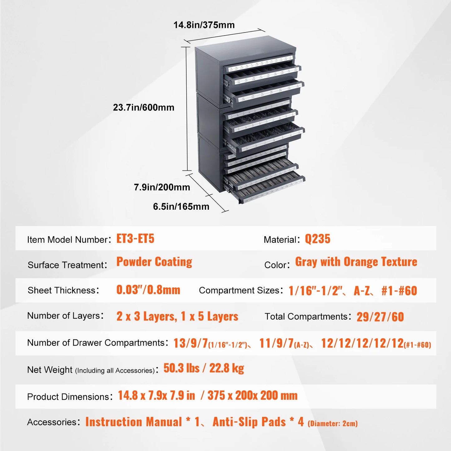 SucceBuy Drill Bit Dispenser Cabinet Three Drawer Storage Organizer