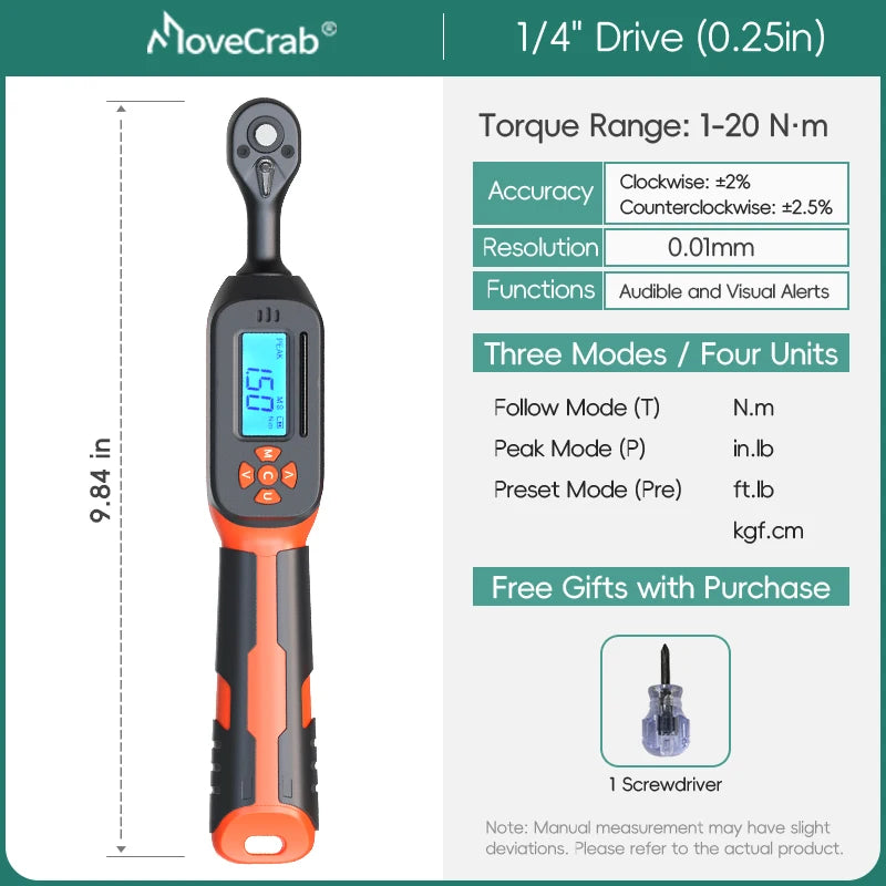 MoveCrab Digital Torque Wrench 1 To 340 Nm With LED