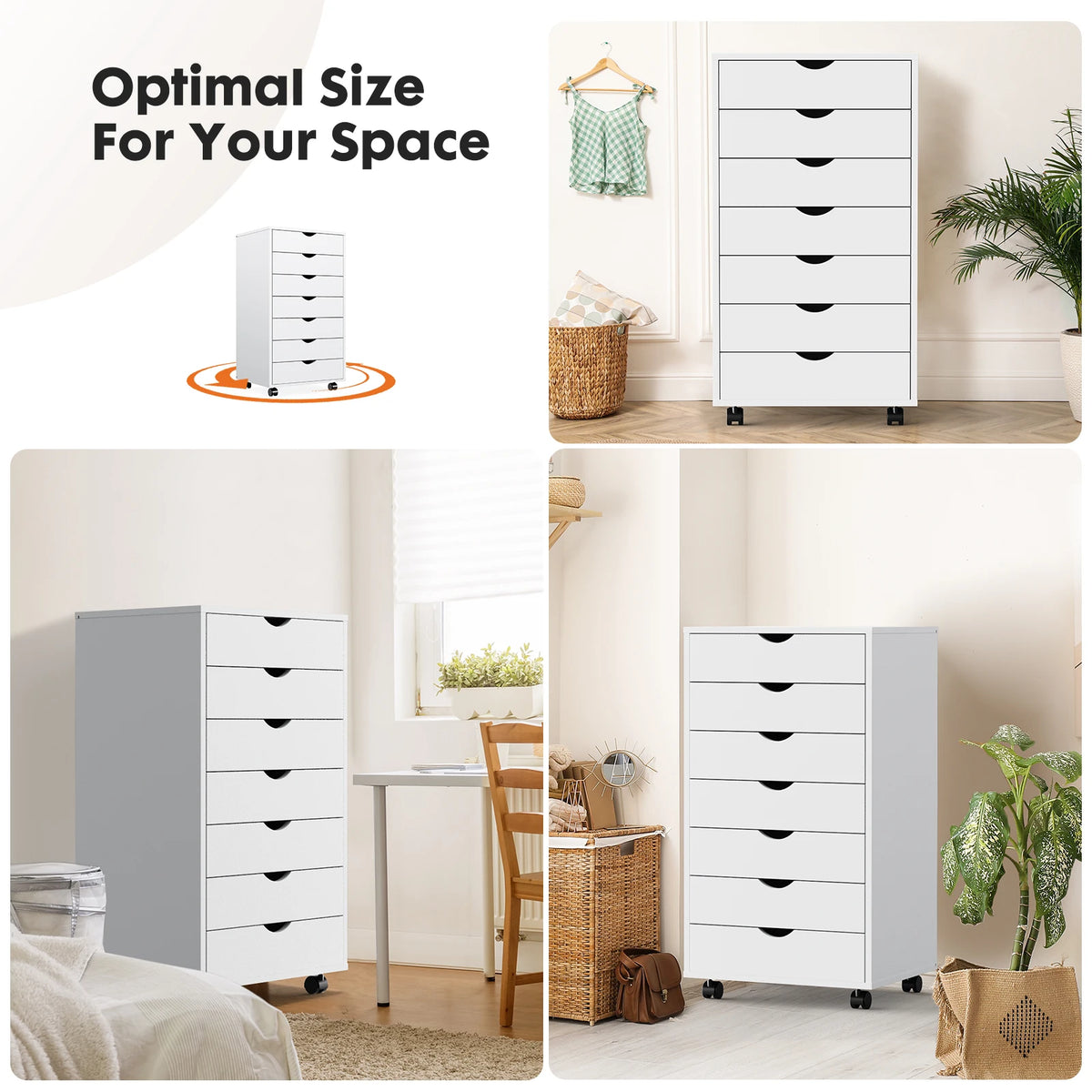 JHK Rolling Storage Cabinet with Drawers for Bedroom and Office