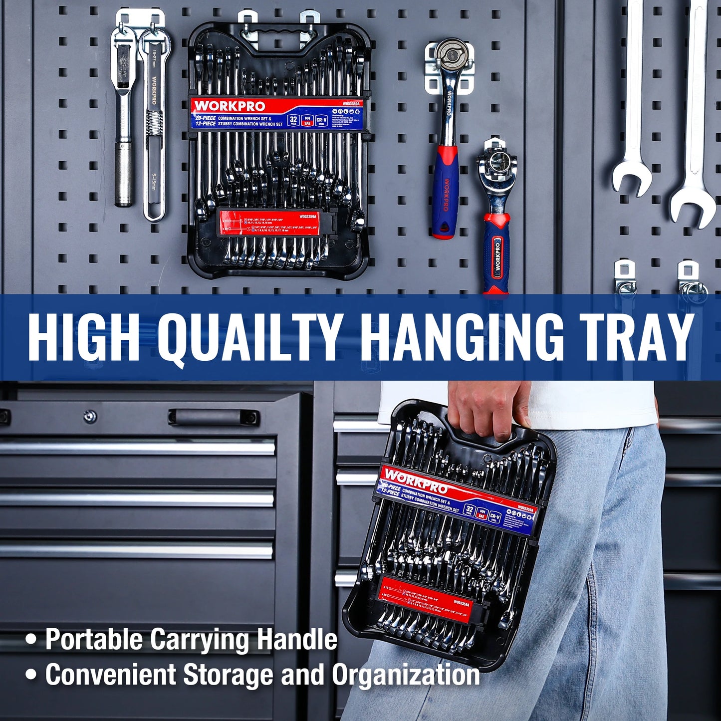 WORKPRO 32-Piece SAE and Metric Wrench Set with Organizer