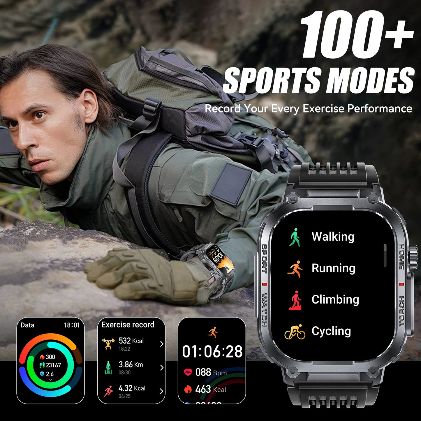 EIGIIS Smartwatch Men 3ATM Waterproof Heart Rate Fitness Tracker