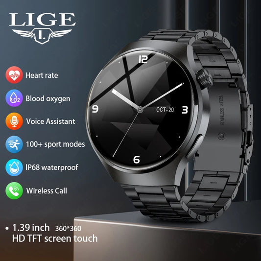 LIGE NFC Smart Watch Men GPS IP68 Bluetooth Call Monitor
