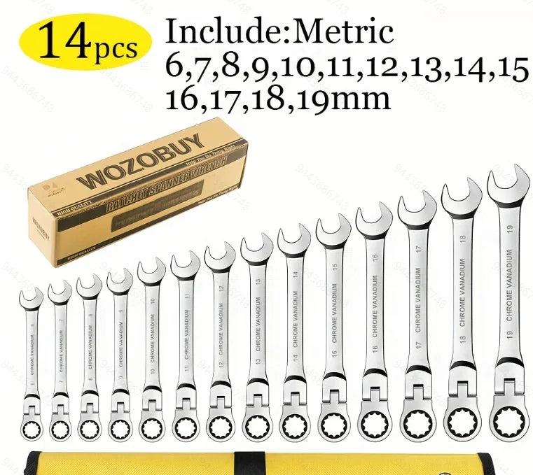 WOZOBUY Flex-Head Ratchet Wrench Set Cr-V Professional-Grade Durable Tools