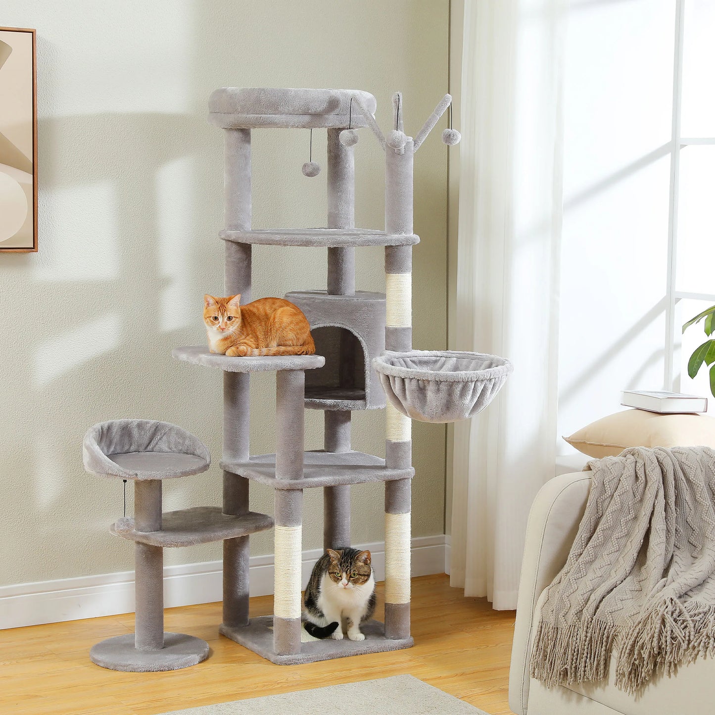 PEQULTICN 5-Tier Cat Tree With Scratching Posts And Hammock