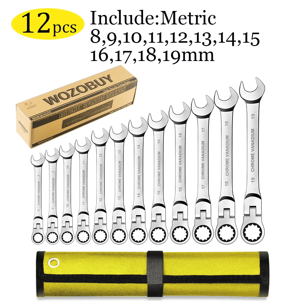 WOZOBUY Flex-Head Ratchet Wrench Set Cr-V Professional-Grade Durable Tools