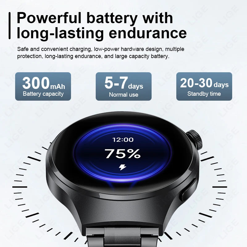 LIGE NFC Smart Watch Men GPS IP68 Bluetooth Call Monitor