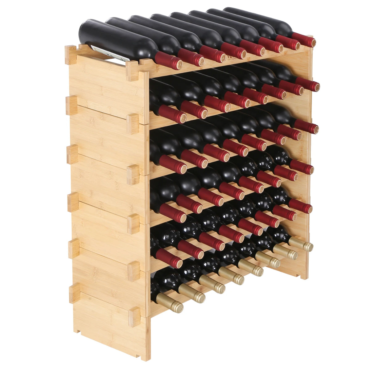 SucceBuy Stackable Bamboo Wine Rack Modular Freestanding Bottle Storage Display