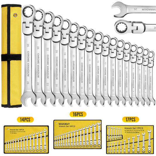 WOZOBUY Flex-Head Ratchet Wrench Set Cr-V Professional-Grade Durable Tools