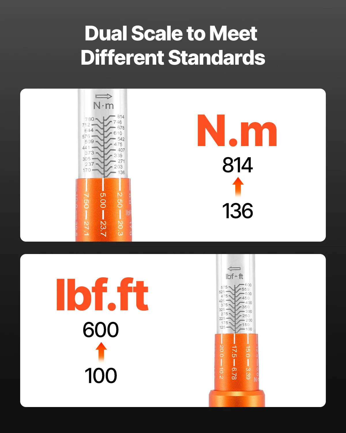 VEVOR Click Torque Wrench Dual-Direction 100-600 Lbf-Ft Alloy Steel Set