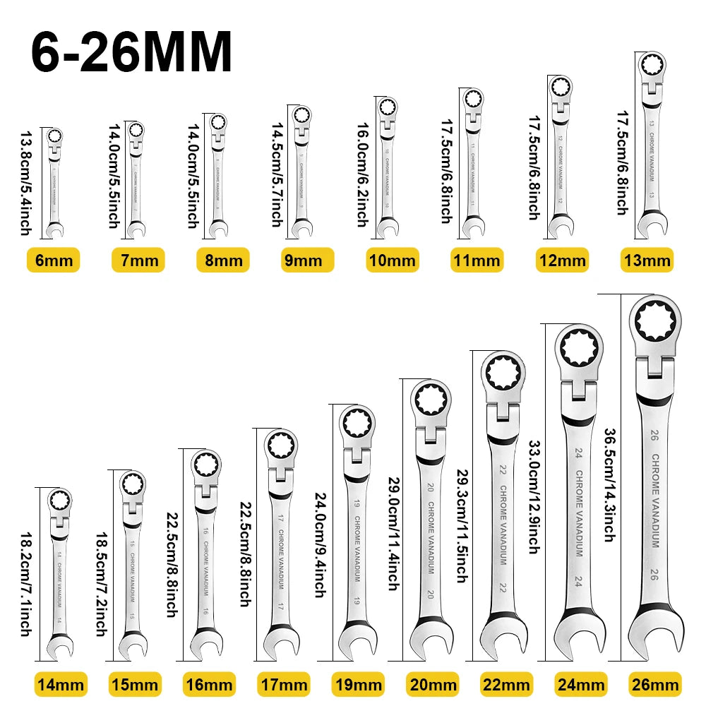 WOZOBUY Flex-Head Ratchet Wrench Set Cr-V Professional-Grade Durable Tools
