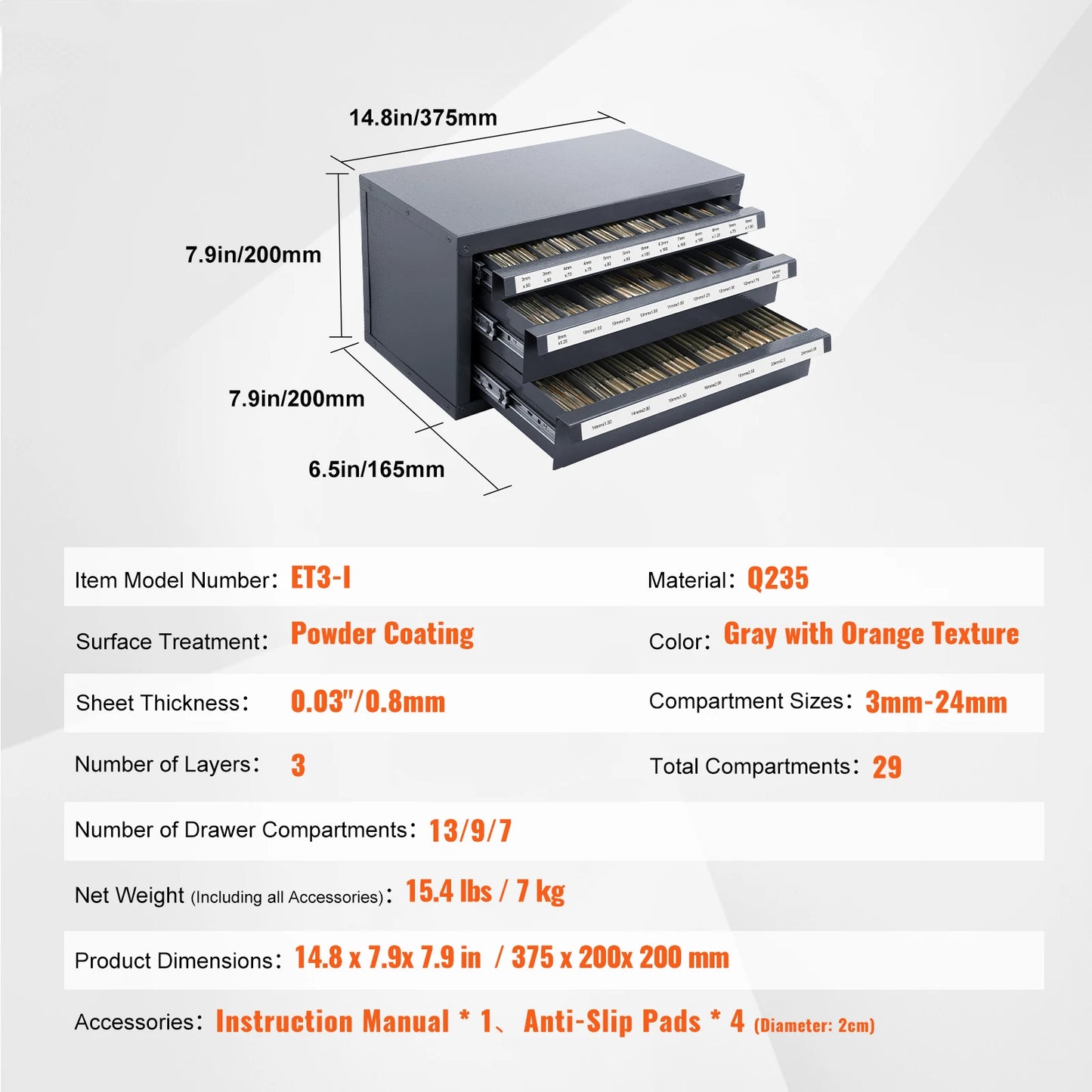SucceBuy Drill Bit Dispenser Cabinet Three Drawer Storage Organizer