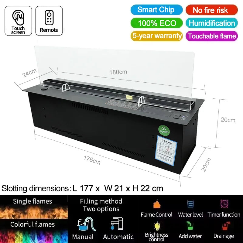 AFLYEVER Electric Steam Simulator Fireplace With Remote Wall Mount LED